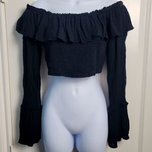 KIMCHI BLUE Ruffled Long Sleeve Crop Top